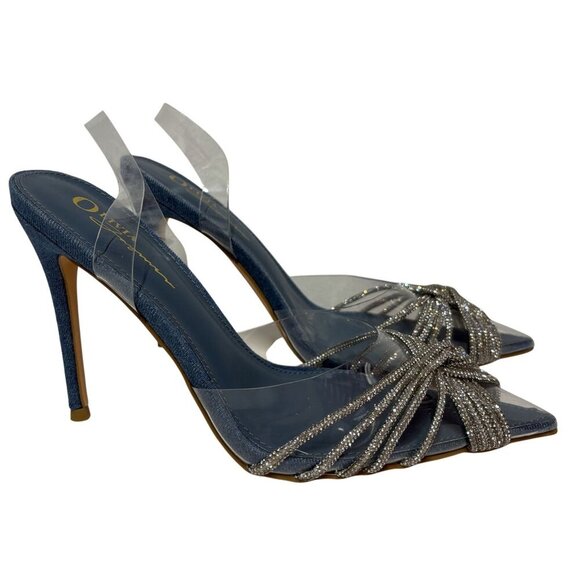 OLIVIA FERGUSON / Valentina / Blue / Open-Toe Heeled / Sandals With Rhinestone - Picture 2 of 10